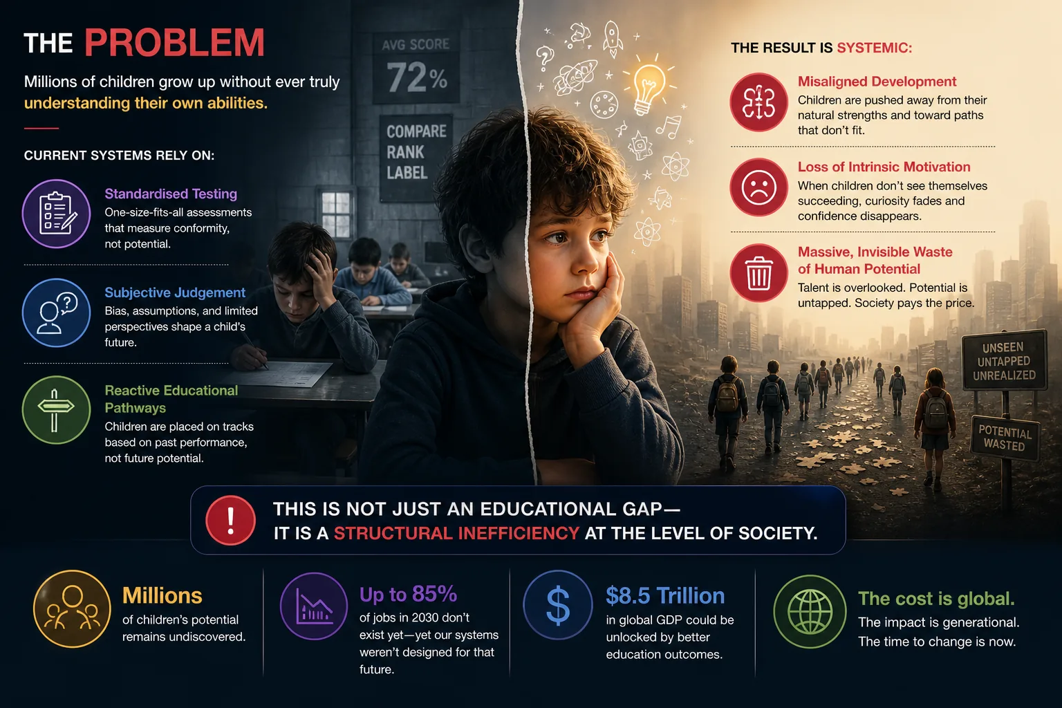 Infographic explaining the problem of missed talent and misaligned pathways