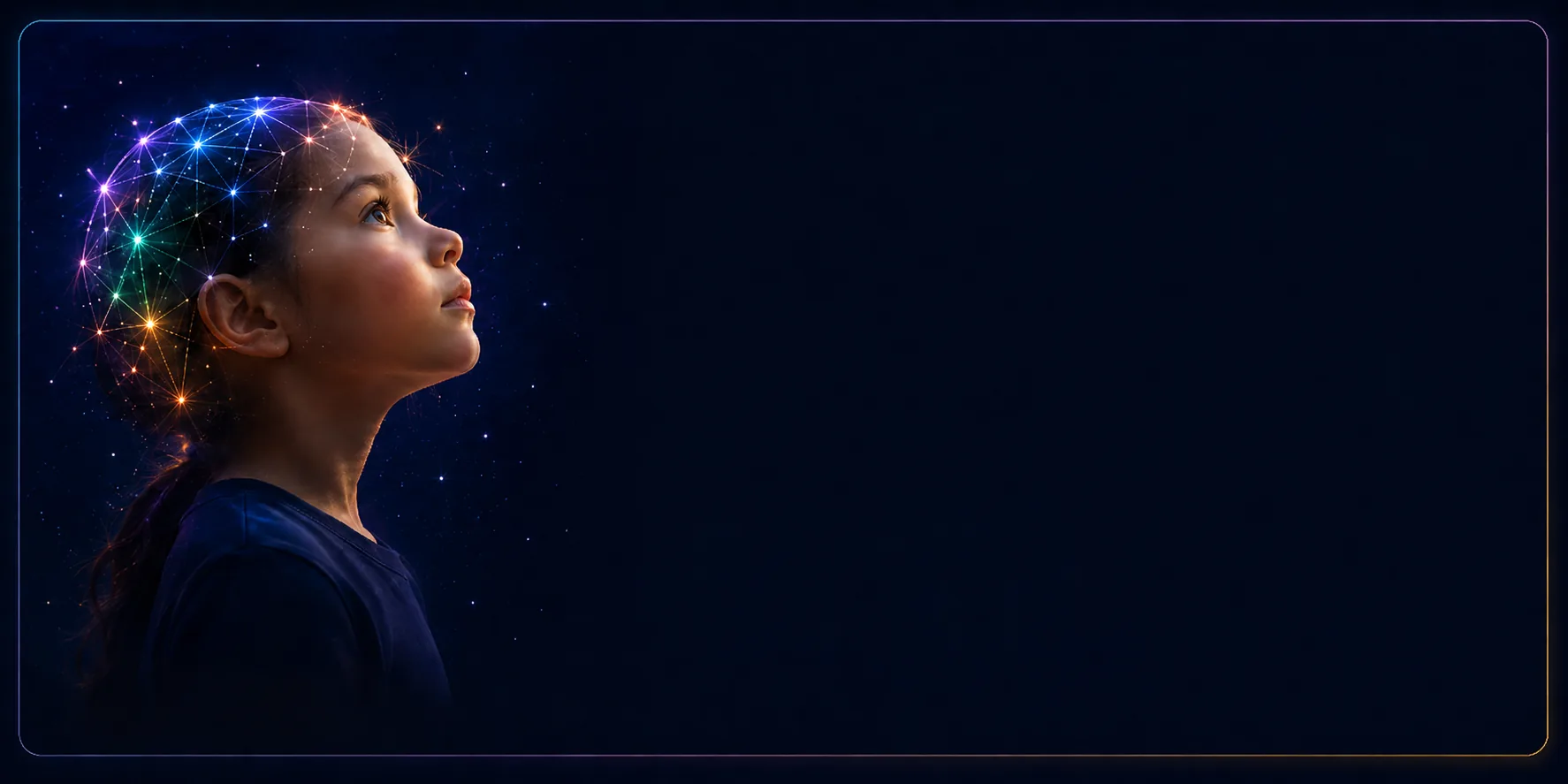 A child looking toward a brighter future with a glowing intelligence network